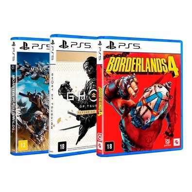 Kit Jogo Monster Hunter Wilds + Borderlands 4 + Ghost Of Tsushima Versão do Diretor PS5