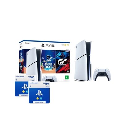 Kit Console Sony PlayStation 5 Com Leitor de Discos + R$300 PlayStation Store + R$150 PlayStation Store