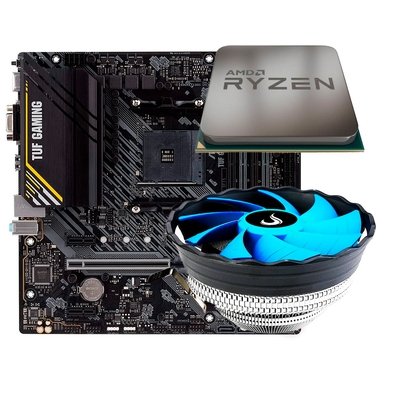 Placa-Mãe ASUS TUF GAMING A520M-PLUS II + Processador AMD Ryzen 5 5500F + Air Cooler Gamer Rise Mode X2