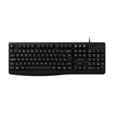 Teclado AOC KB120, USB, 104 Teclas, ABNT, Resistente a Derramamento, Preto - KB120 BK
