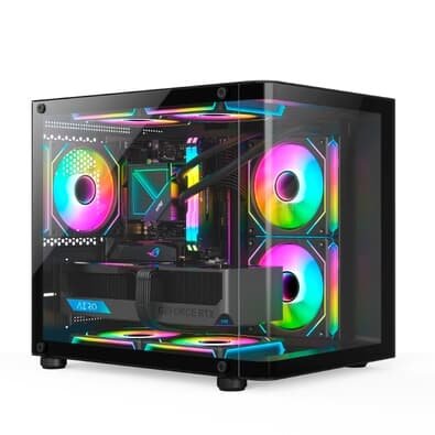 Gabinete Gamer HAYOM, Mini Tower, Lateral e Frontal em vidro, Preto - GB1798