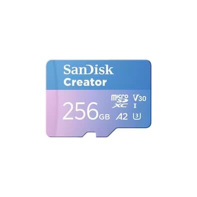 Cartão de Memória SanDisk Creator Series MicroSD 256GB, Classe 10, Leitura 190 MB/s e Gravação 130 MB/s - SDSQXAV-256G-GN6MS