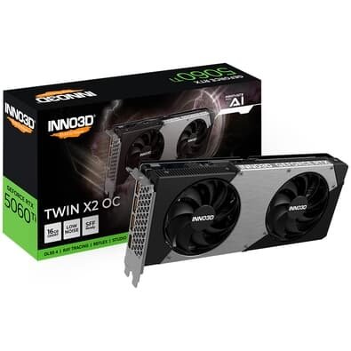 Placa de Video Inno3D RTX 5060 Ti Twin X2 OC Geforce Nvidia, 16gb 128bits, DLSS 4 - N506T2-16D7X-191073N