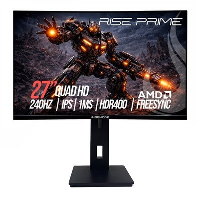 Monitor Gamer Rise Mode Prime 27", QHD, 240Hz, 1ms, IPS, FreeSync, HDR 400, HDMI e DP, Altura Ajustável, Preto - RM-MOGL-27F2402K-B