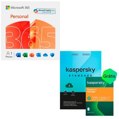 Microsoft 365 Personal ESD - Digital para Download + Kaspersky Standard + Kaspersky Password Manager 1 Dispositivo 1 Ano, Digital para Download
