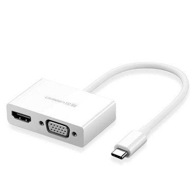 HUB Conversor Ugreen, USB-C para HDMI e VGA, 15cm, Branco - UG-30843