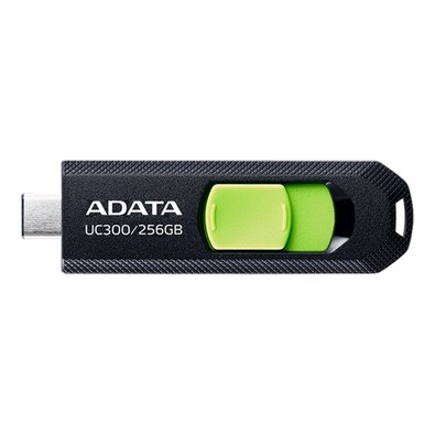 Pen Drive 256GB ADATA UC300, USB 3.2, OTG, Dual Conector, Retrátil, Preto e Verde - ACHO-UC300-256G-RBK/GN