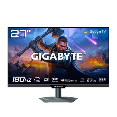Monitor Smart Gigabyte 27", QHD, 180Hz, 1ms, IPS, G-Sync, Adaptive-Sync, FreeSync, HDR 400, USB-C, Som Integrado, Preto - M27QS