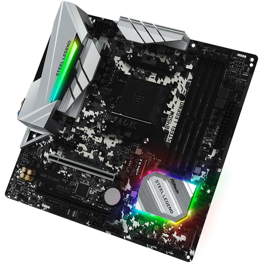Placa-Mãe ASRock B450M Steel Legend, AMD AM4, mATX, DDR4, Preto - B450M Steel Legend