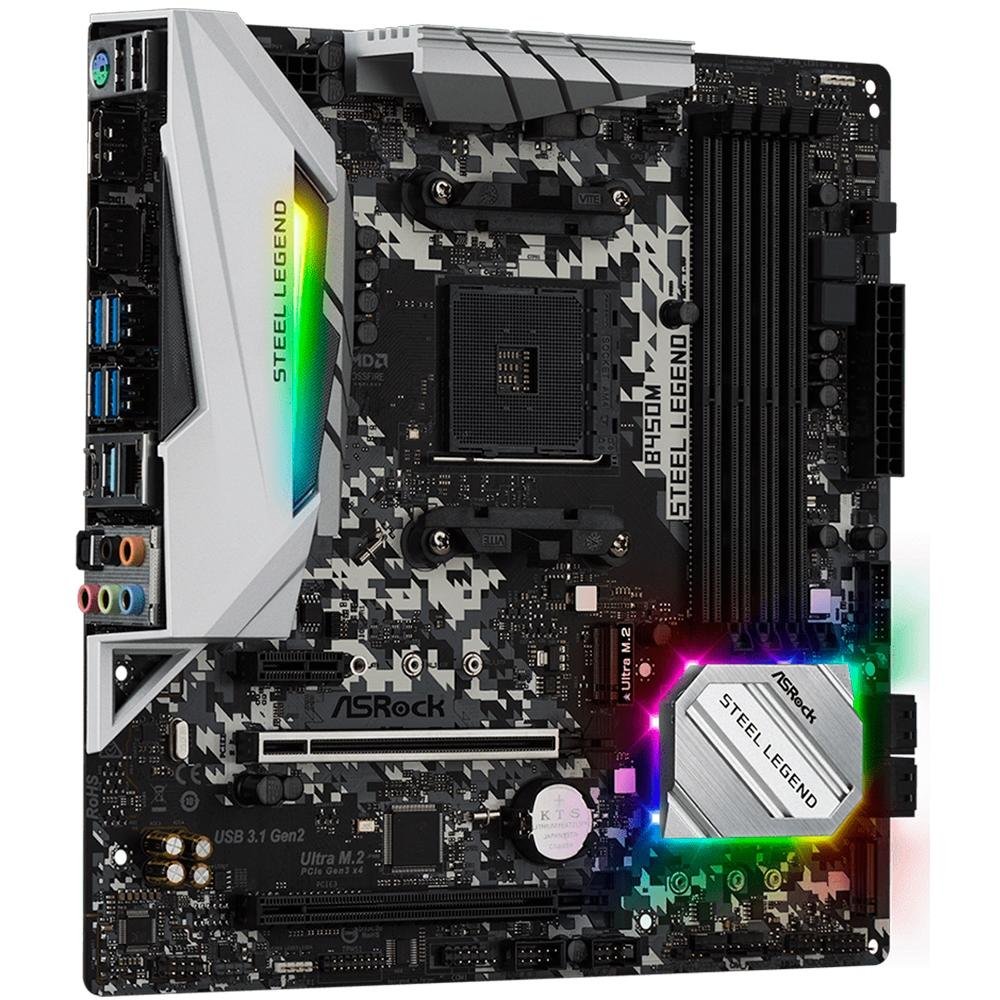 Placa-Mãe ASRock B450M Steel Legend, AMD AM4, mATX, DDR4, Preto - B450M Steel Legend