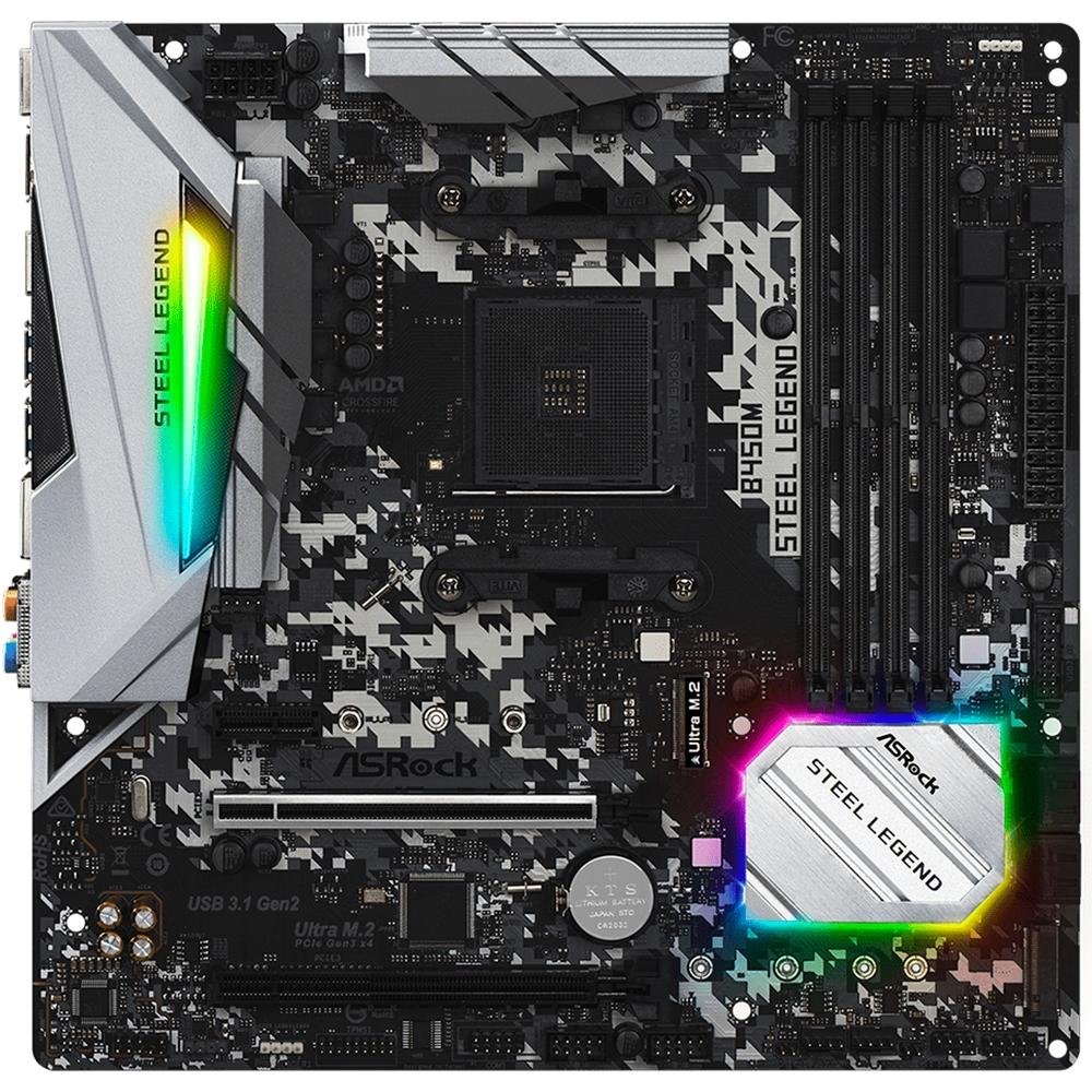 Placa-Mãe ASRock B450M Steel Legend, AMD AM4, mATX, DDR4, Preto - B450M Steel Legend