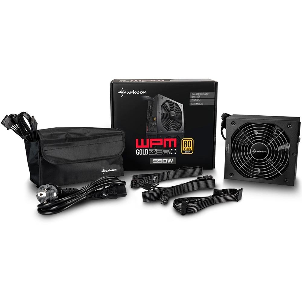 Fonte Sharkoon WPM Gold Zero, 550W, 80 Plus Gold, Semi-Modular, PFC Ativo, Com Cabo, Preto