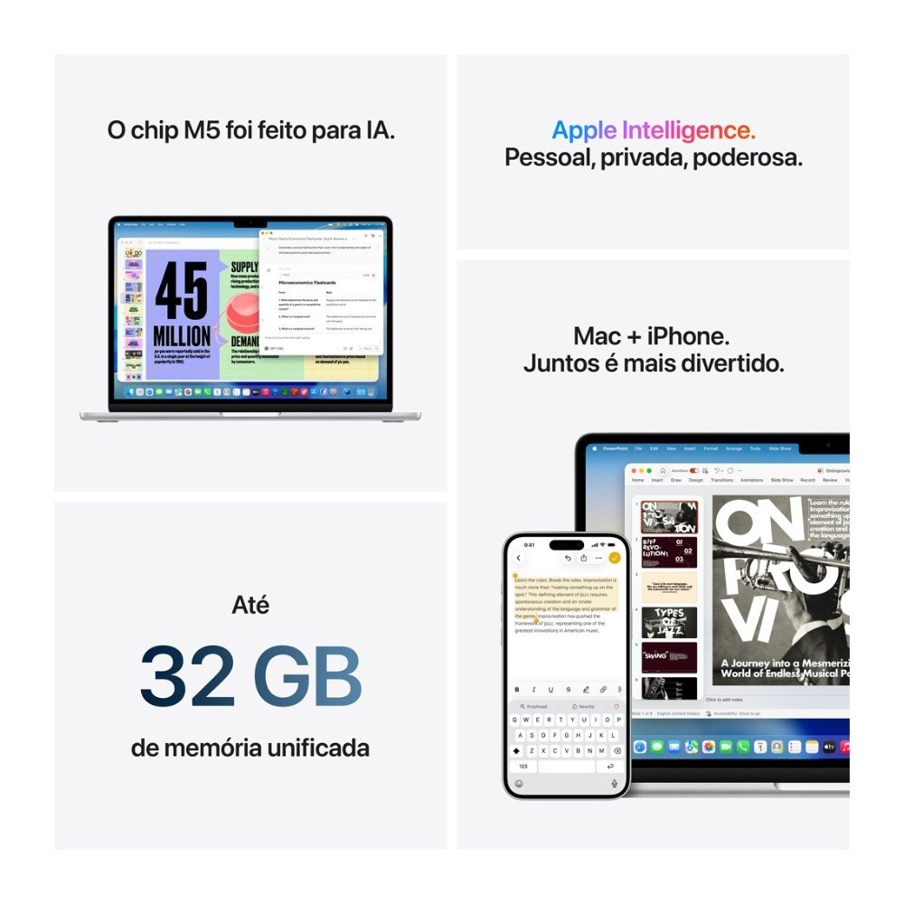 MacBook Air Apple 13" Chip M5, CPU de 10 Núcleos, GPU de 8 Núcleos, Neural Engine de 16 Núcleos, 512GB, Azul-céu - MDHH4BZ/A