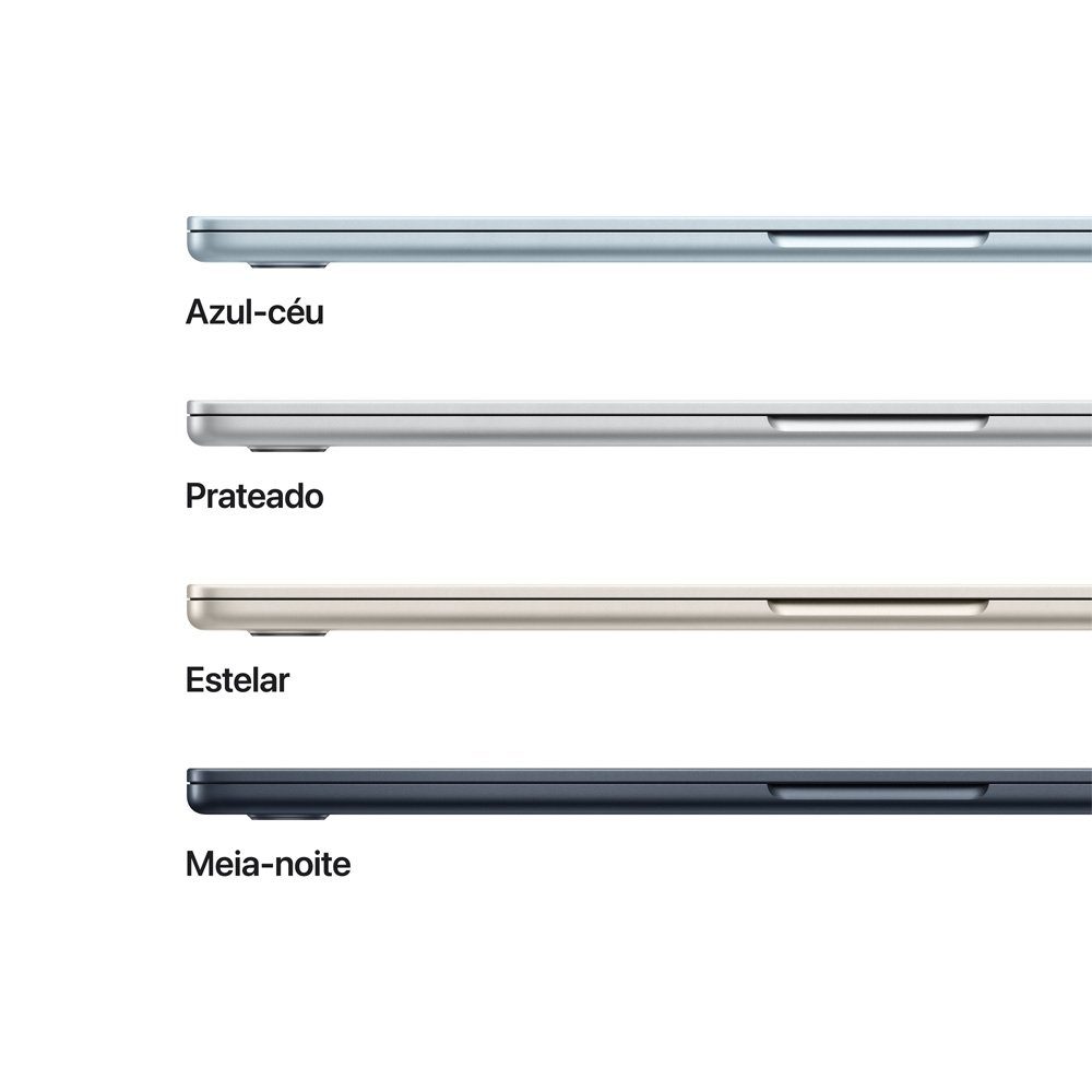 MacBook Air Apple 15" Chip M5, CPU de 10 Núcleos, GPU de 10 Núcleos, Neural Engine de 16 Núcleos, 1TB, Meia-Noite - MDVK4BZ/A
