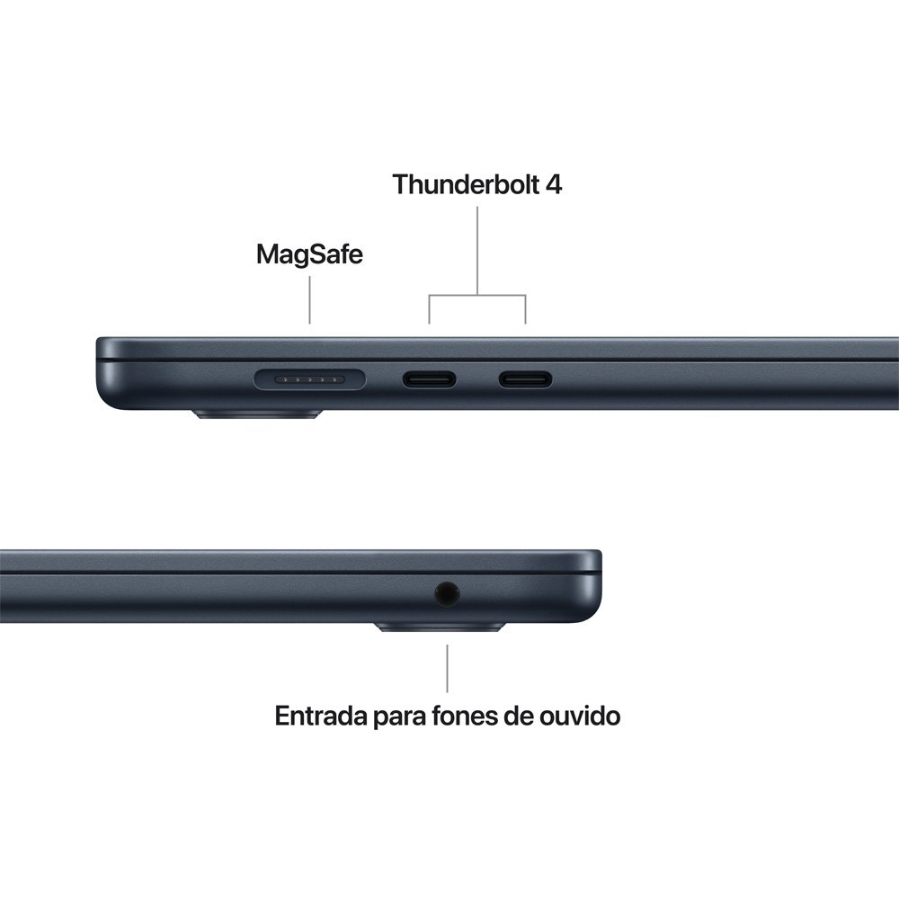 MacBook Air Apple 15" Chip M5, CPU de 10 Núcleos, GPU de 10 Núcleos, Neural Engine de 16 Núcleos, 1TB, Meia-Noite - MDVK4BZ/A