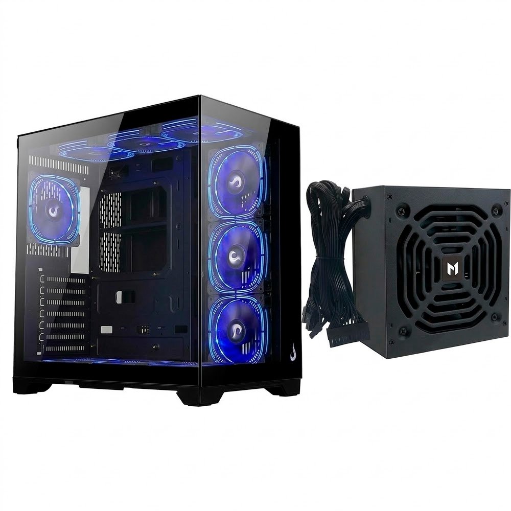 Gabinete Gamer Rise Mode Galaxy Glass Standard V2 + Fonte MACH1 Steady, 750W Gabinete Gamer Rise Mode Galaxy Glass Standard V2 + Fonte MACH1 Steady, 750W