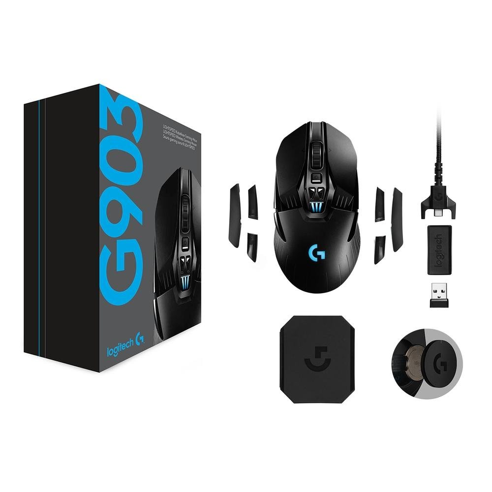 Mouse Gamer Sem Fio Logitech G903 LIGHTSPEED RGB LIGHTSYNC, Design Ambidestro Personalizável, HERO 25K, Compatível POWERPLAY - 910-005671
