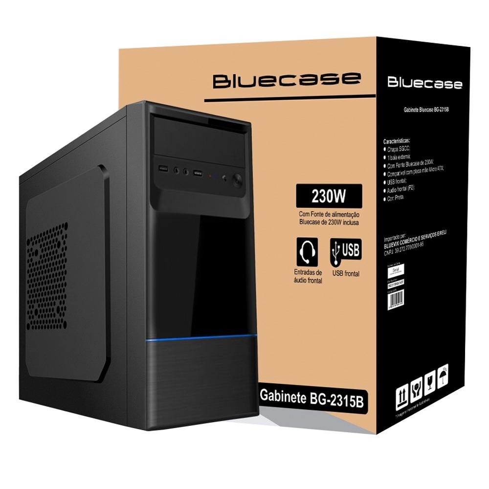 Gabinete Bluecase BG-2315B, Mini Tower, Com Fonte, Preto e Azul - BG2315BGCASE Gabinete Bluecase BG-2315B, Mini Tower, Com Fonte, Preto e Azul - BG2315BGCASE