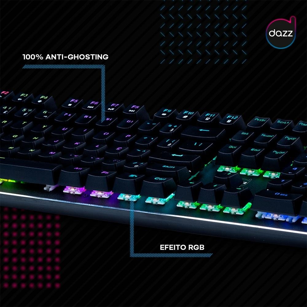 Teclado Mecânico Gamer Dazz Orion, RGB, Switch Gateron Blue, ABNT2