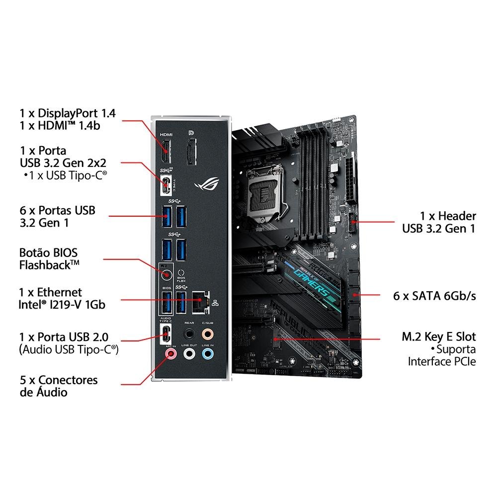 Placa Mãe Asus ROG Strix B460-F Gaming, Intel LGA 1200, ATX, DDR4
