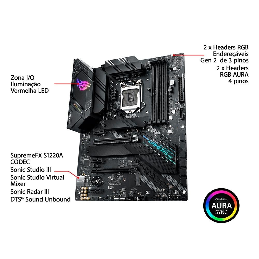 Placa Mãe Asus ROG Strix B460-F Gaming, Intel LGA 1200, ATX, DDR4