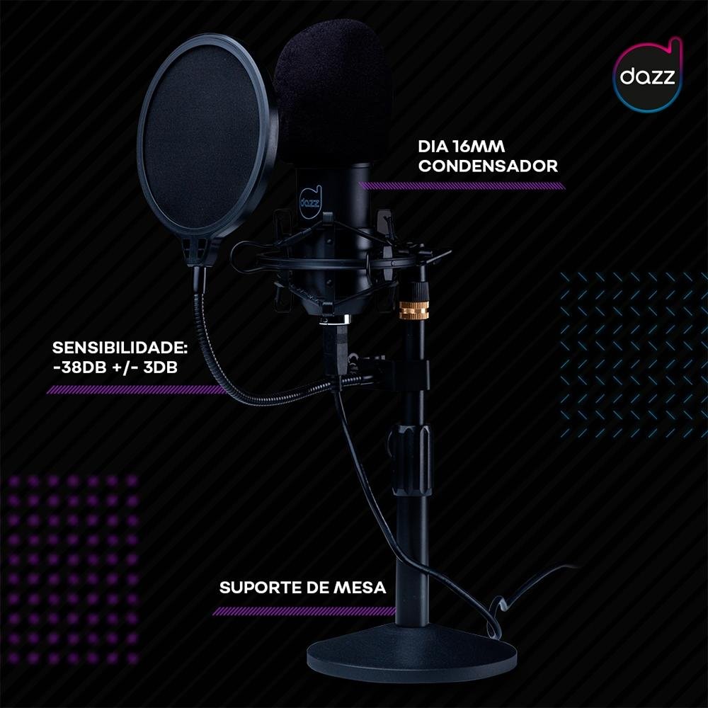 Microfone Gamer Dazz Broadcaster Pro Podcast, USB 2.0 - 6014568