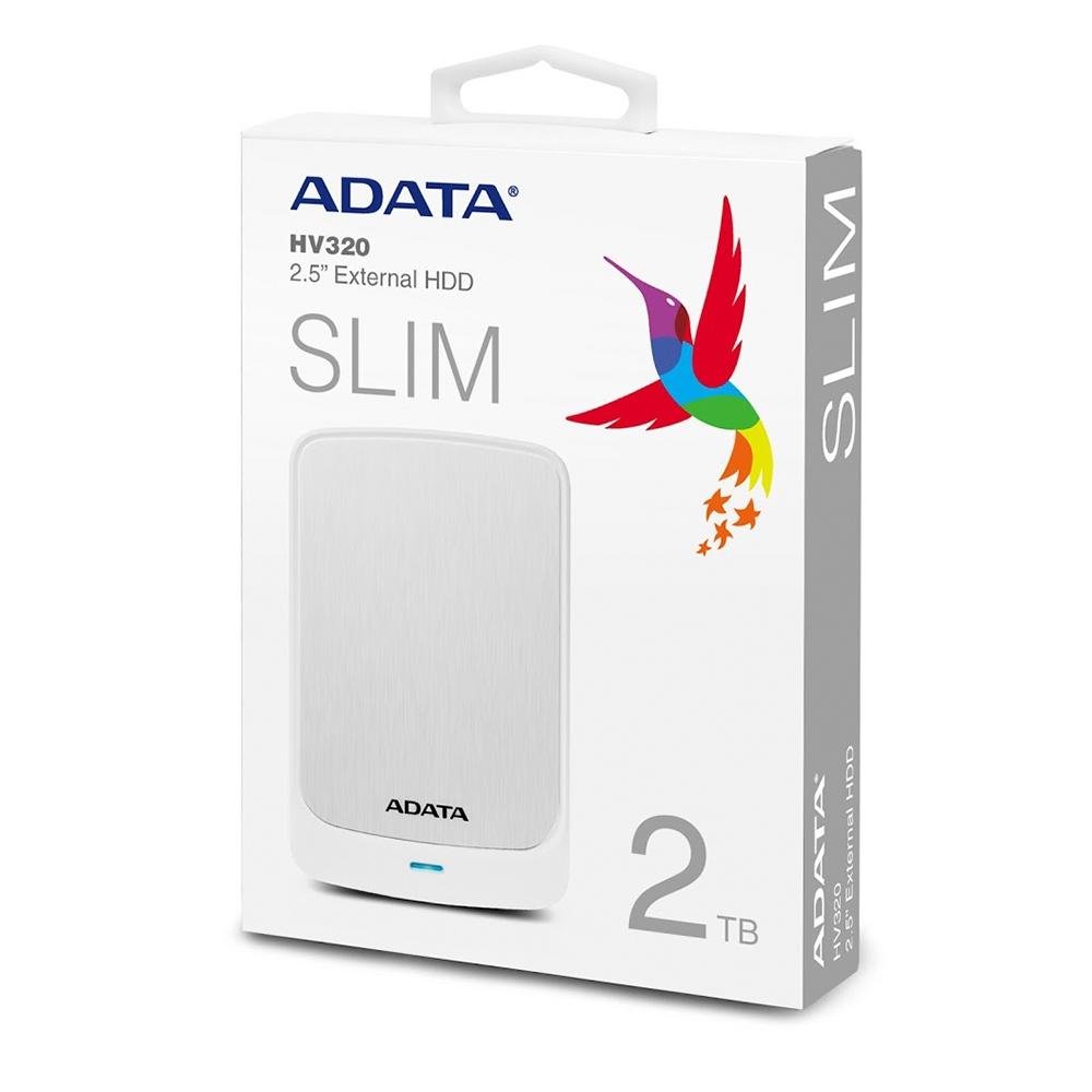 ADATA HV320 2TB ポータブルHDD 本体 HD Externo 2TB Adata HV320 Ultra Slim, USB 3.2, Branco - AHV320