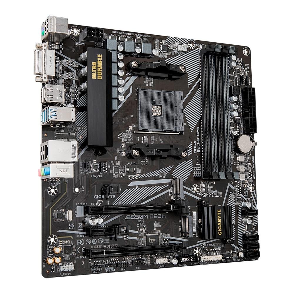 Placa-Mãe Gigabyte B550M DS3H, Rev 1.7, AMD AM4, Micro ATX, DDR4, Preto - B550M DS3H