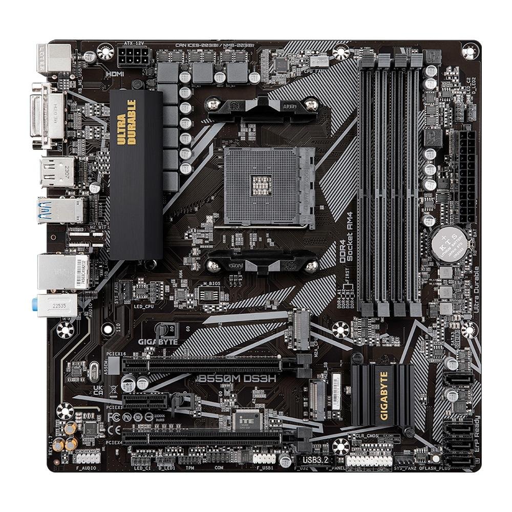 Placa-Mãe Gigabyte B550M DS3H, Rev 1.7, AMD AM4, Micro ATX, DDR4, Preto - B550M DS3H