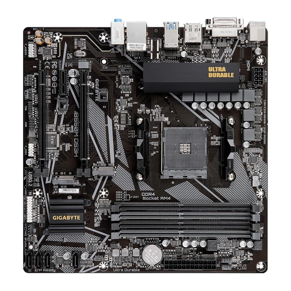 Placa-Mãe Gigabyte B550M DS3H, Rev 1.7, AMD AM4, Micro ATX, DDR4, Preto - B550M DS3H