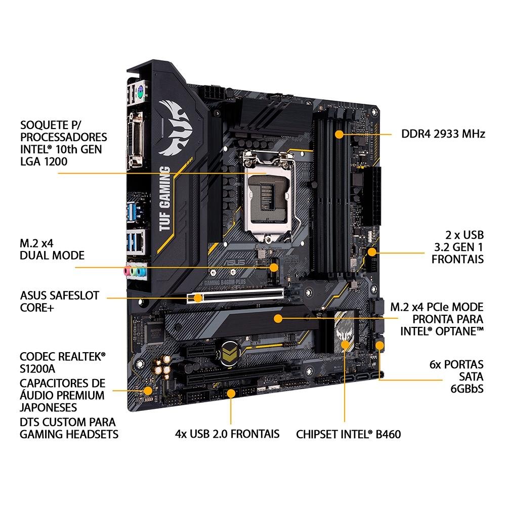 Placa Mãe Asus TUF Gaming B460M-Plus, Intel LGA1200, mATX, DDR4