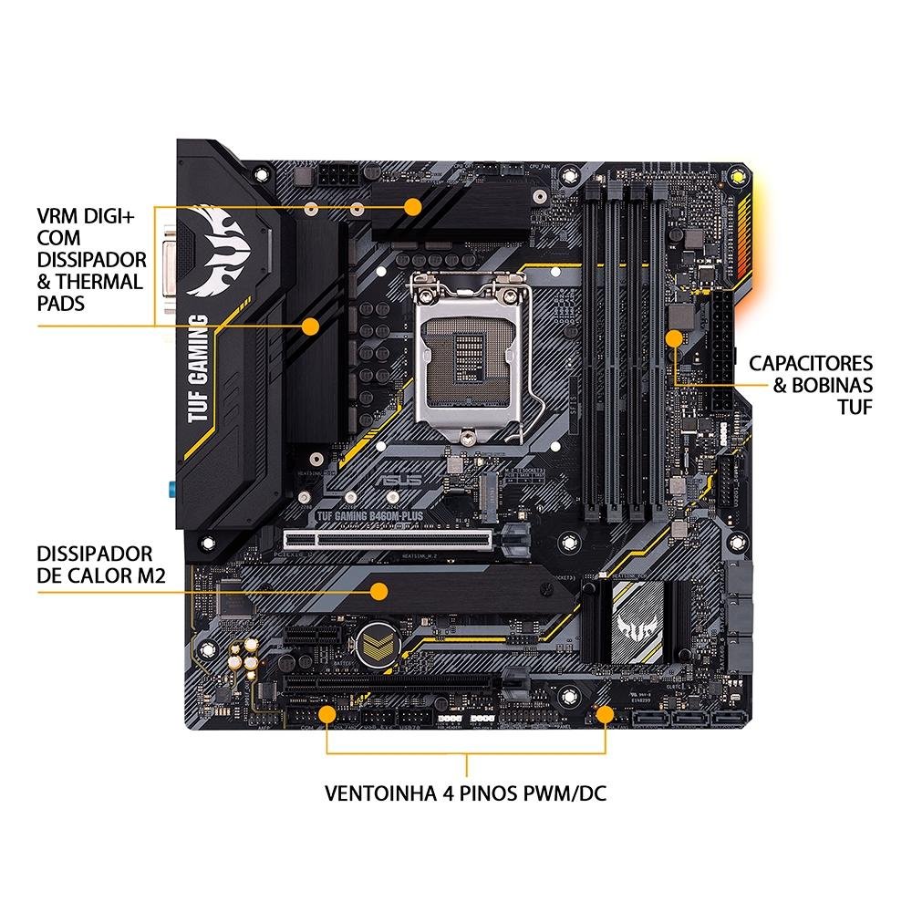 その他 i5 10400+Tuf gaming B460m puls+DDR4 16GB Placa Mãe Asus TUF Gaming B460M-Plus, Intel LGA1200, mATX, DDR4
