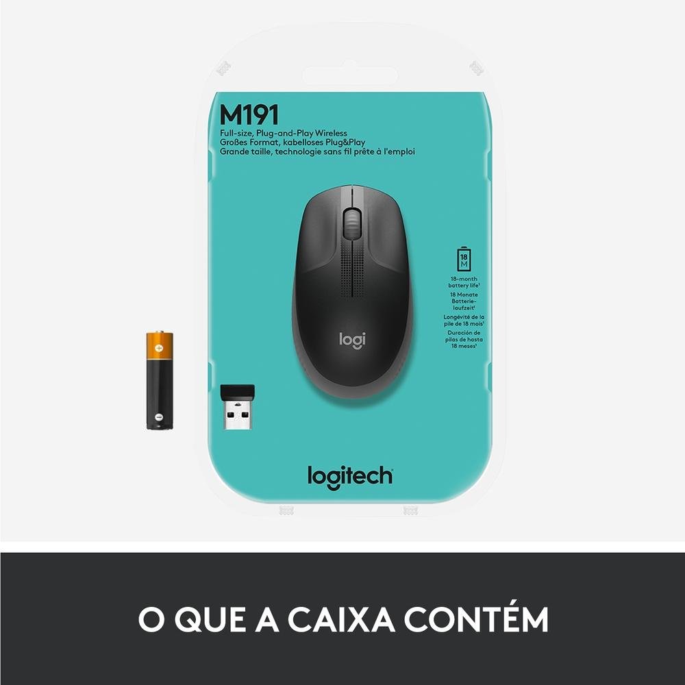 Mouse sem fio, LOGITECH M190 Cinza - Imagem 2