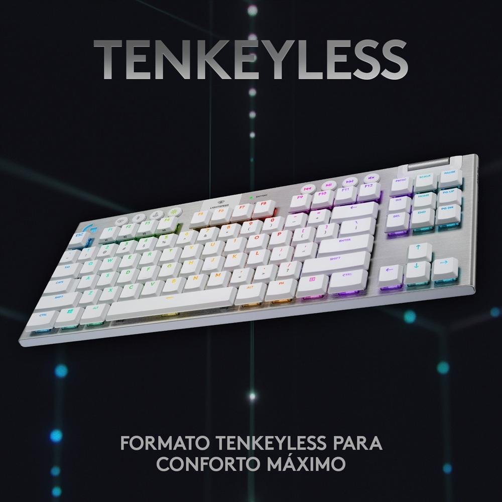 Teclado Mecânico Gamer Sem Fio Logitech G915 TKL RGB LIGHTSYNC, USB ou Bluetooth, Ultrafino, Switch GL Tactile, Branco - 920-009660 Teclado Mecânico Gamer Sem Fio Logitech G915 TKL RGB LIGHTSYNC, USB ou Bluetooth, Ultrafino, Switch GL Tactile, Branco - 920-009660