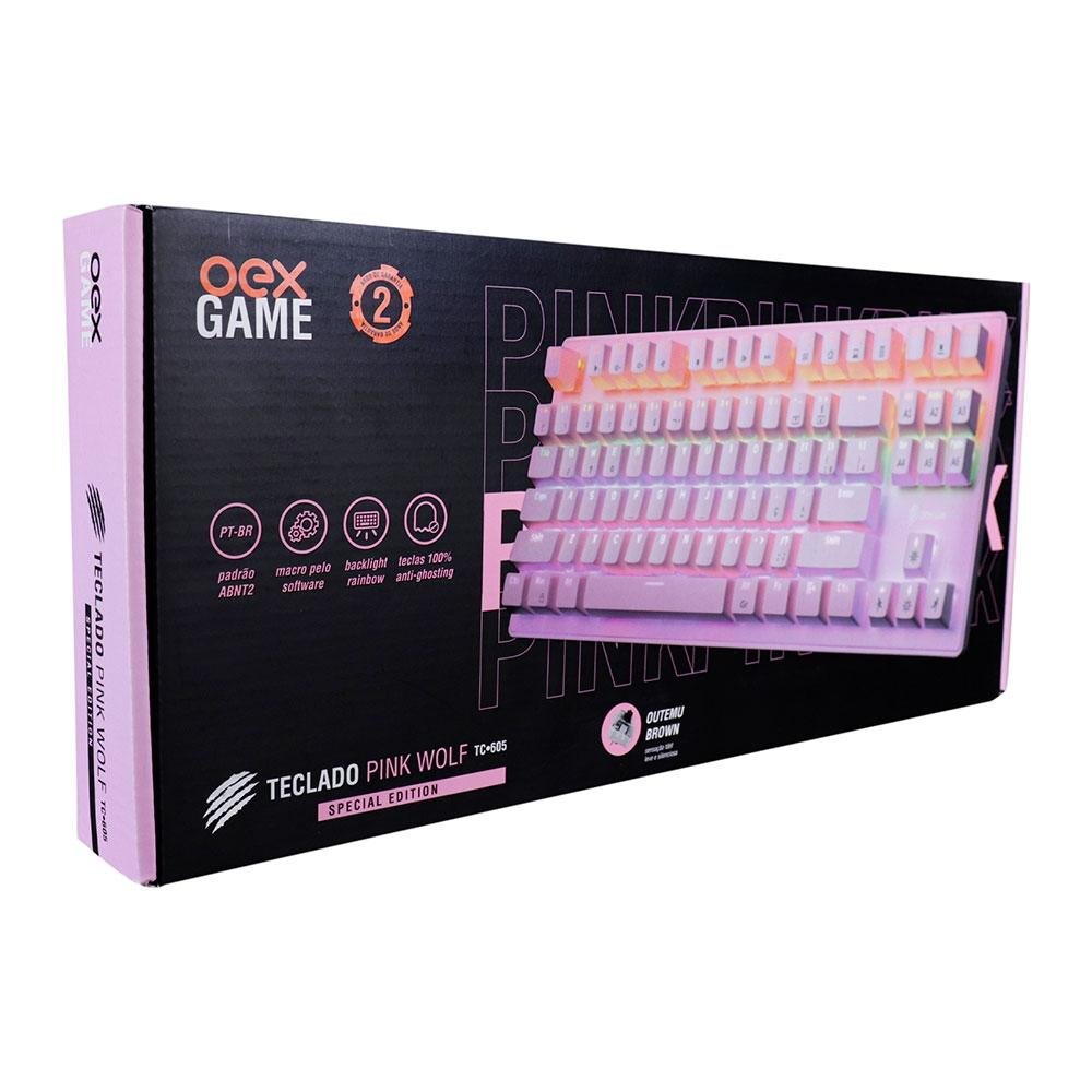 Teclado Gamer Oex Game Wolf, ABNT2, Pink - TC 605 | KaBuM!