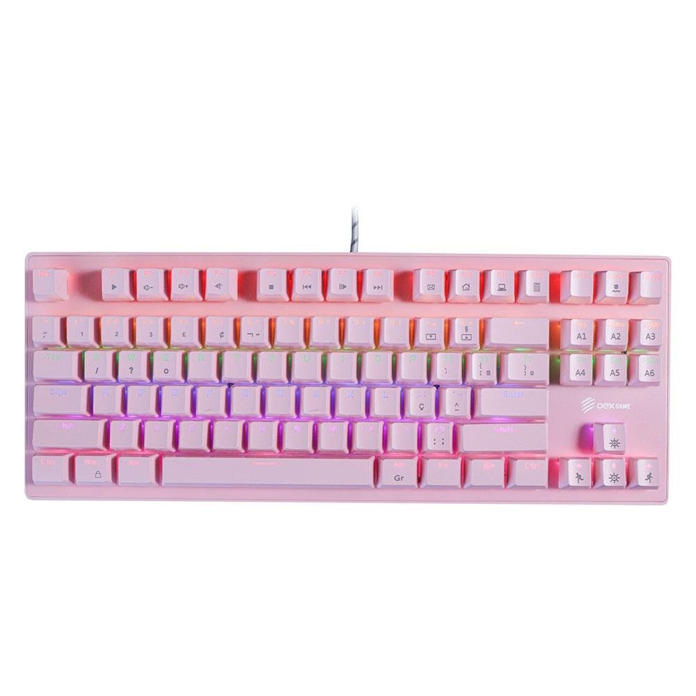 Teclado Gamer Oex Game Wolf, ABNT2, Pink - TC 605 | KaBuM!