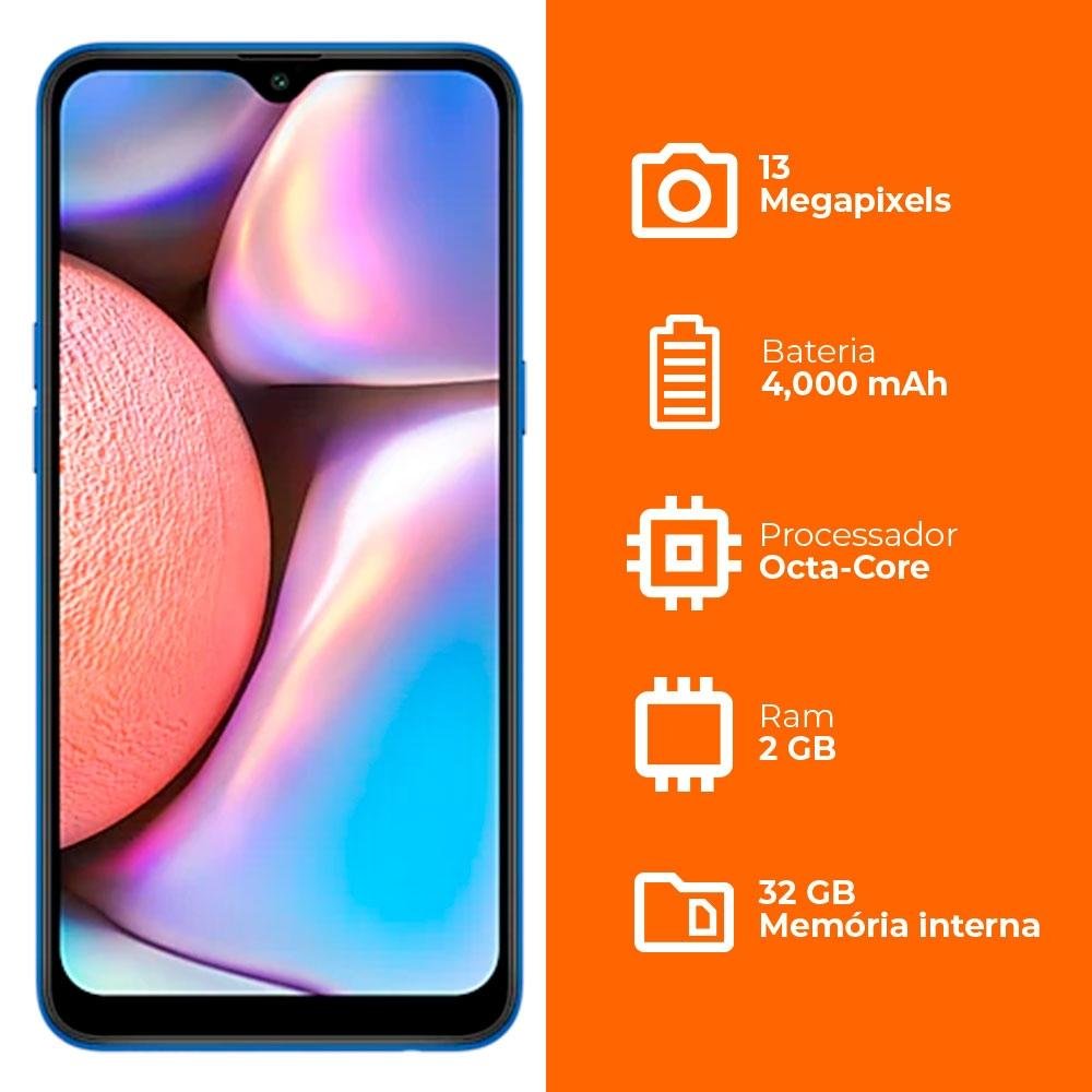Smartphone Samsung Galaxy A10s, 32GB, RAM 2GB, Octa-Core, 13MP, Tela 6.2´, Azul Absurdo - SM-A107MDBRZTO Smartphone Samsung Galaxy A10s, 32GB, RAM 2GB, Octa-Core, 13MP, Tela 6.2´, Azul Absurdo - SM-A107MDBRZTO
