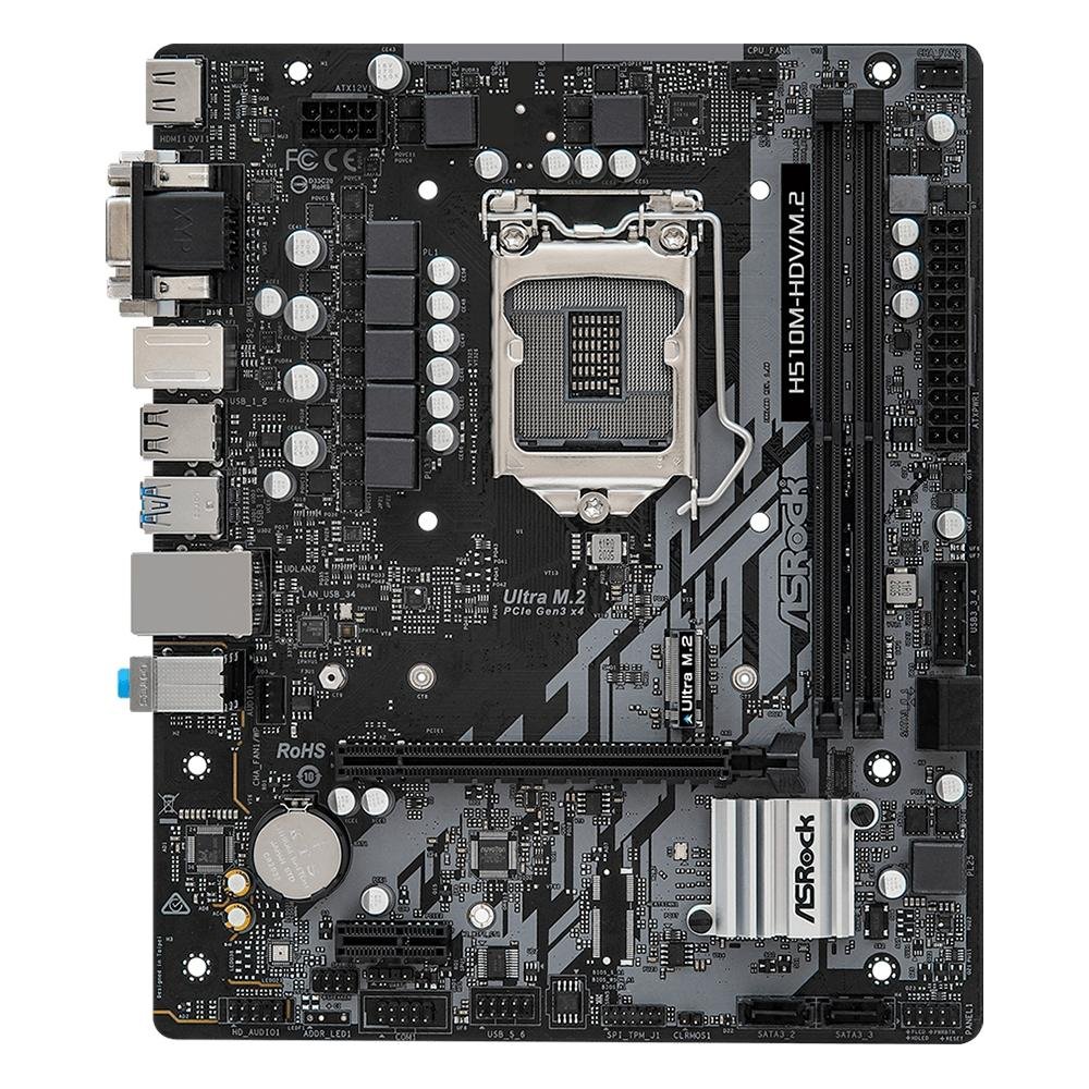 Placa-Mãe ASRock H510M-HDV/M.2, Intel LGA1200, mATX, DDR4, Preto - H510M-HDV/M.2