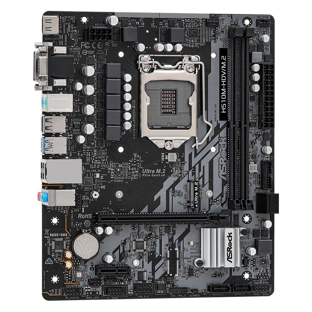 Placa-Mãe ASRock H510M-HDV/M.2, Intel LGA1200, mATX, DDR4, Preto - H510M-HDV/M.2