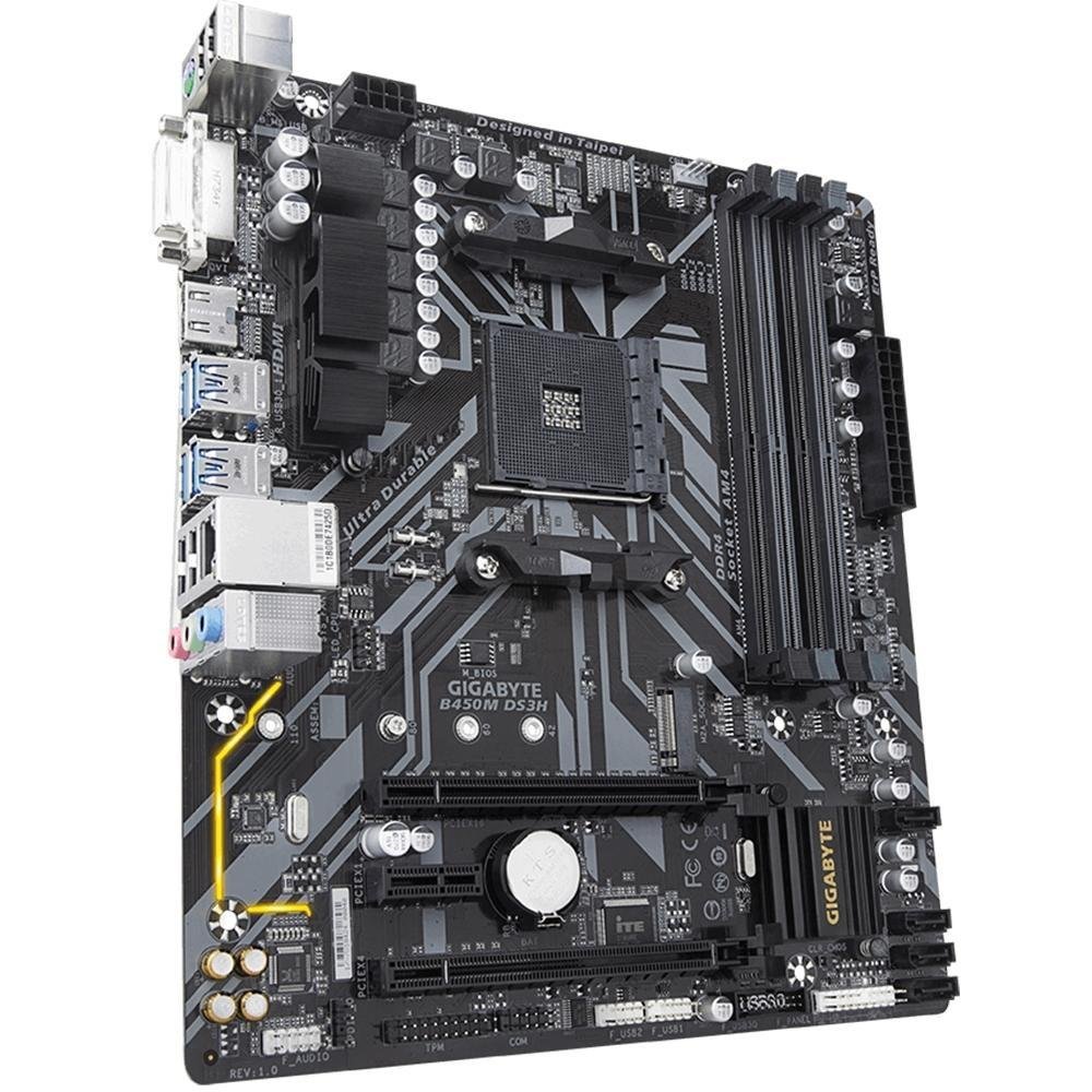 Kit Processador AMD Ryzen 5 1600, Cache 19MB, 3.2GHz + Placa-Mãe Gigabyte B450M DS3H, AMD, mATX, DDR4 Kit Processador AMD Ryzen 5 1600, Cache 19MB, 3.2GHz + Placa-Mãe Gigabyte B450M DS3H, AMD, mATX, DDR4