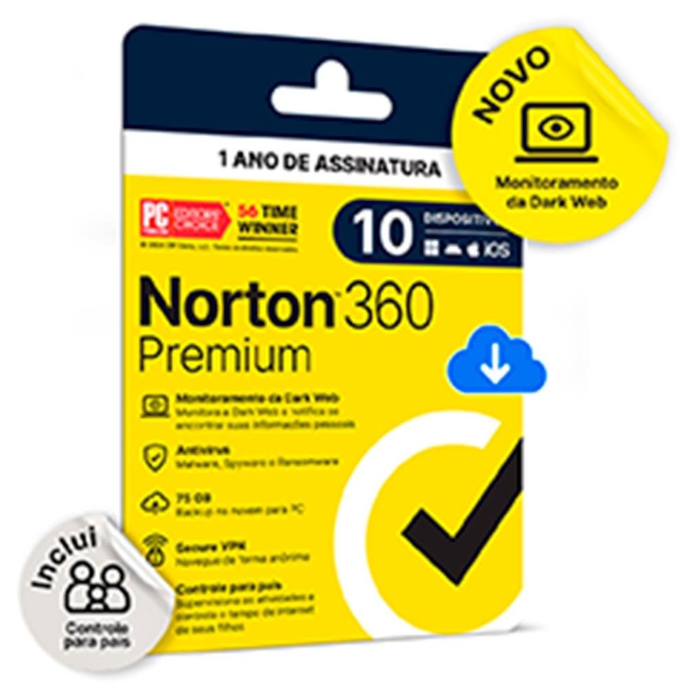 Norton 360 Premium 10 Dispositivos, 12 meses, Digital para Download - 21414573