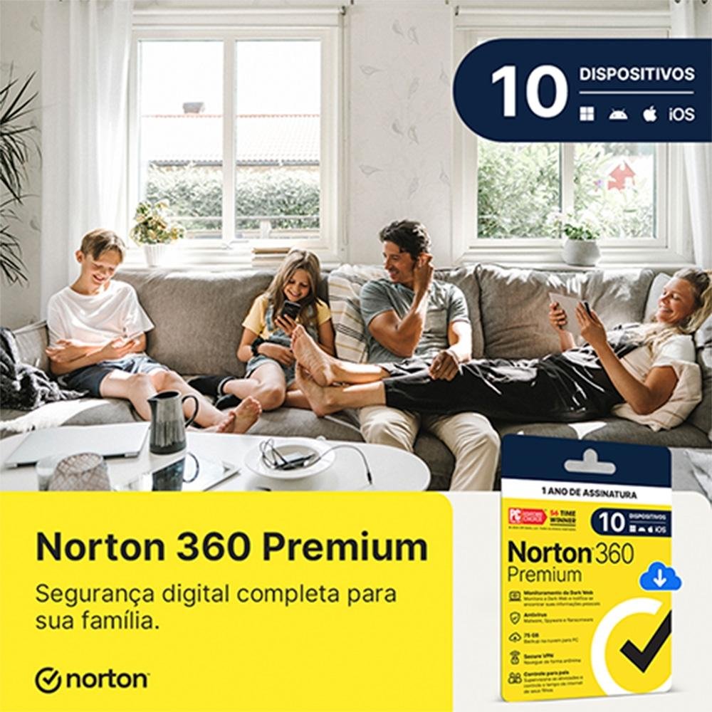 Norton 360 Premium 10 Dispositivos, 12 meses, Digital para Download - 21414573