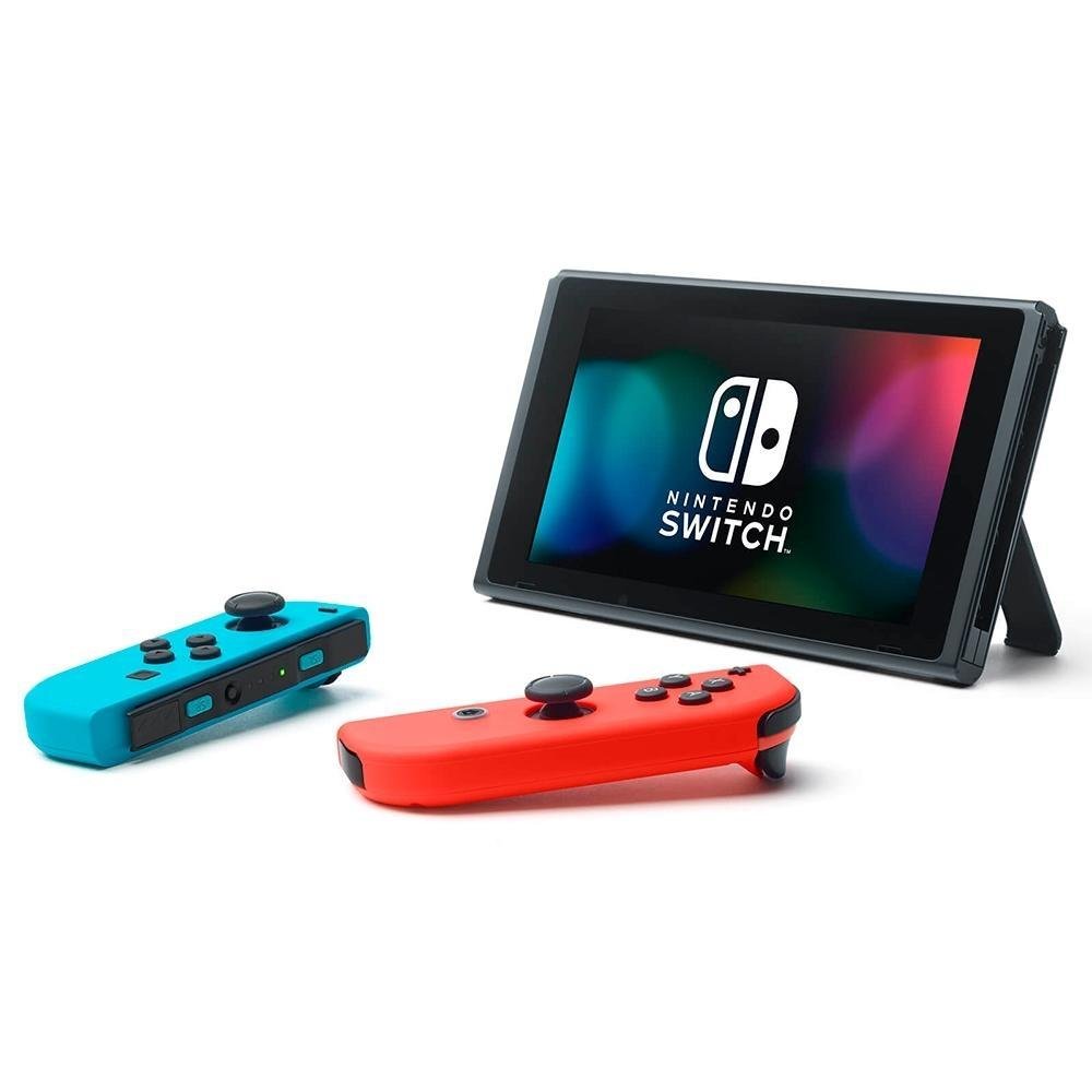 Nintendo Switch 32GB, 1x Joycon, Neon Azul/Vermelho + Carregador e Suporte Para Controle Husky Gaming Storm, 4 Portas, Nintendo SWITCH Joy-Con
