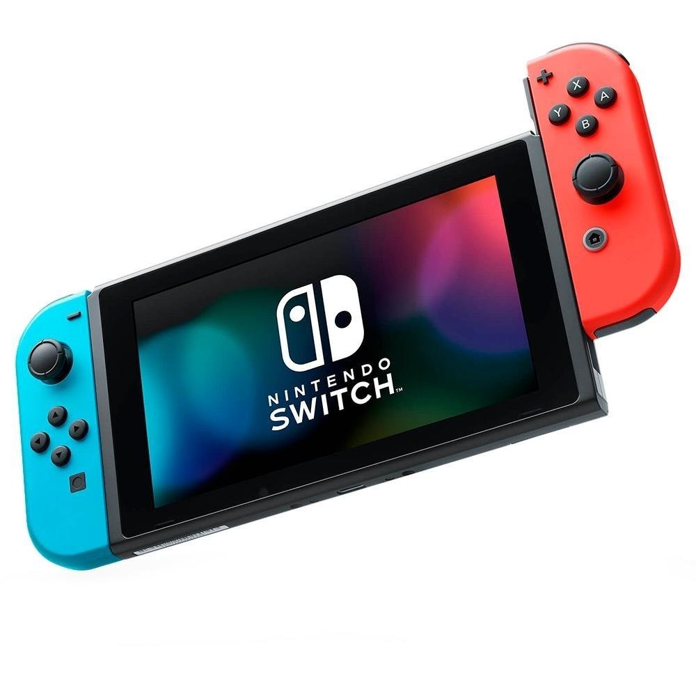 Nintendo Switch 32GB, 1x Joycon, Neon Azul/Vermelho + Carregador e Suporte Para Controle Husky Gaming Storm, 4 Portas, Nintendo SWITCH Joy-Con