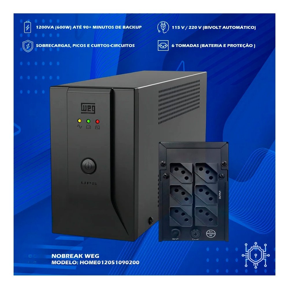 Nobreak WEG Home 1200VA, 600W, 6 Tomadas Entrada Bivolt e Saida 115V - 15586583