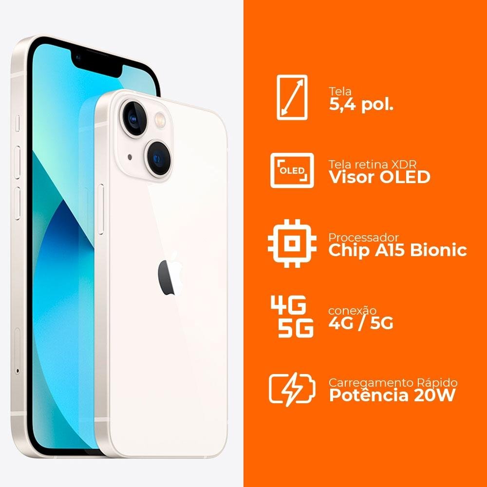 iPhone 13 mini 128GB Estelar 5G, Chip A15 | KaBuM!