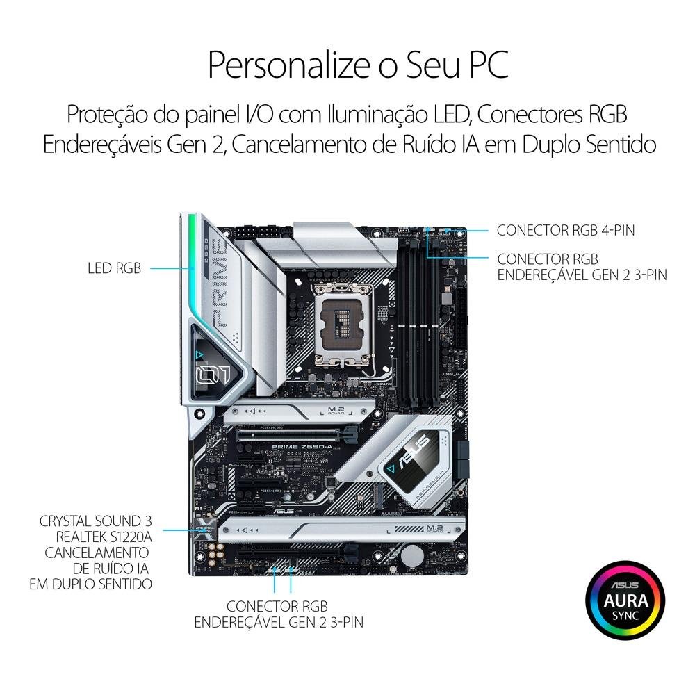 Placa Mãe Asus Prime Z690-A, Intel 1700, DDR5, ATX, RGB | KaBuM!