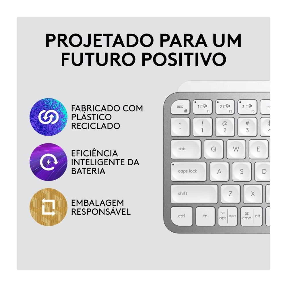 Teclado Sem Fio Logitech MX Keys Mini, Iluminação Smart, Bluetooth, USB, Easy-Switch, Recarregável, Cinza Claro - 920-010506