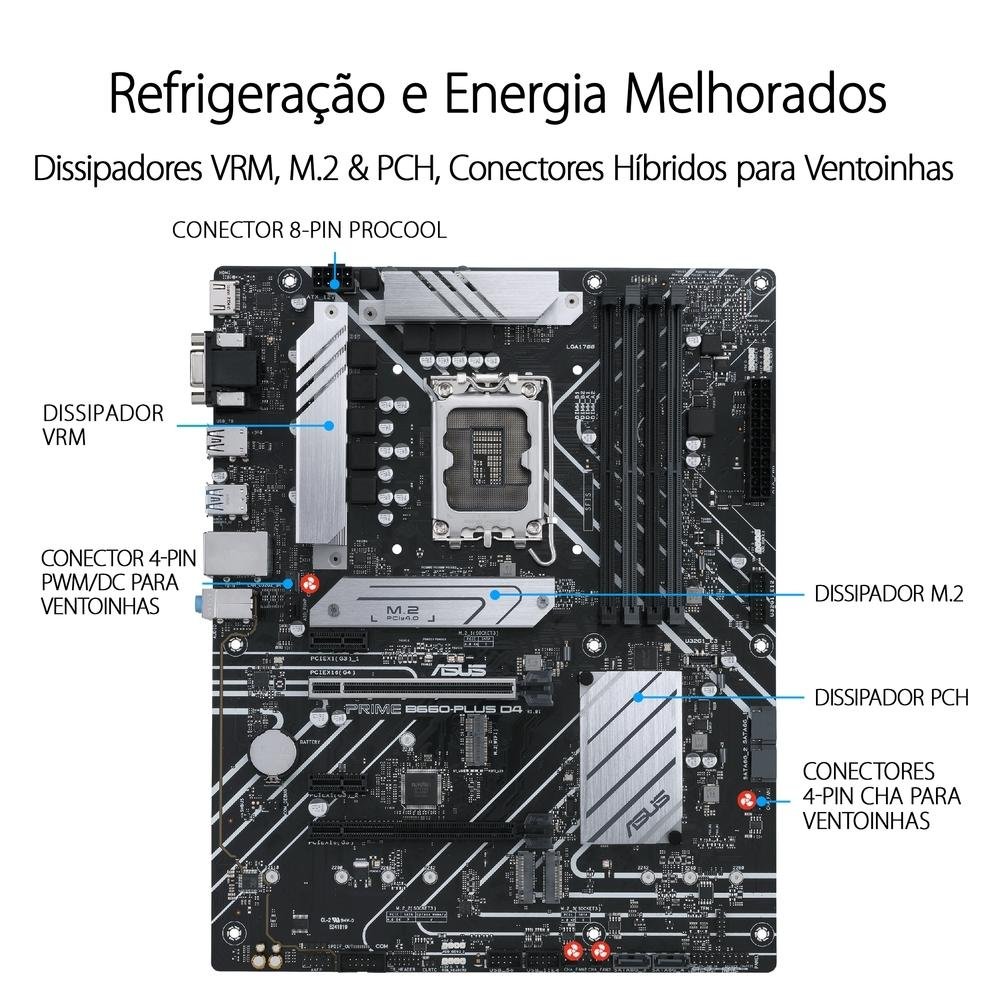 Placa Mãe Asus Prime B660 Plus D4, LGA 1700 B660, ATX, DDR4 | KaBuM!