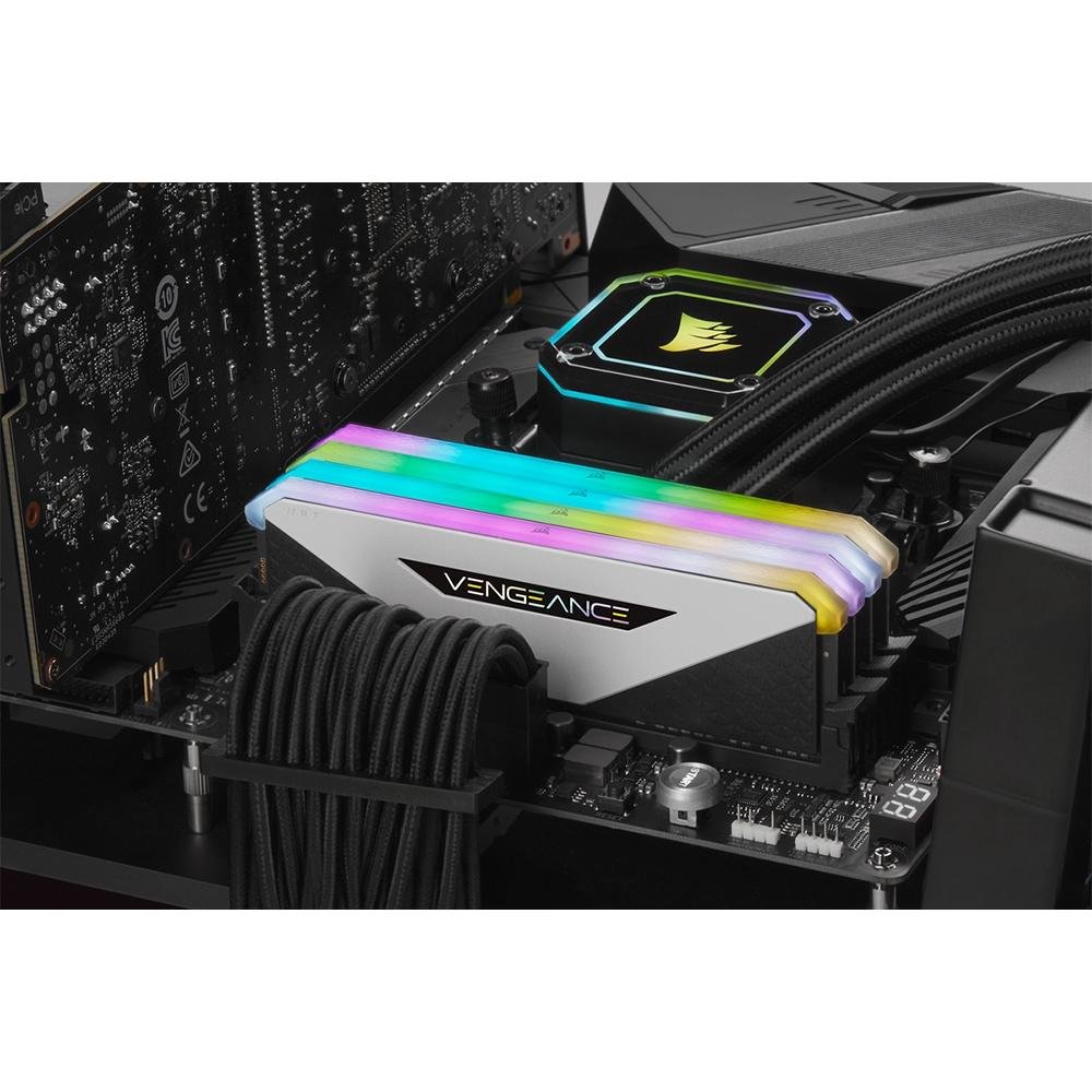 Memória RAM Corsair Vengeance RT, RGB, 16GB (2x8GB), 3200MHz, DDR4, CL16, Branco - CMN16GX4M2Z3200C16W Memória RAM Corsair Vengeance RT, RGB, 16GB (2x8GB), 3200MHz, DDR4, CL16, Branco - CMN16GX4M2Z3200C16W